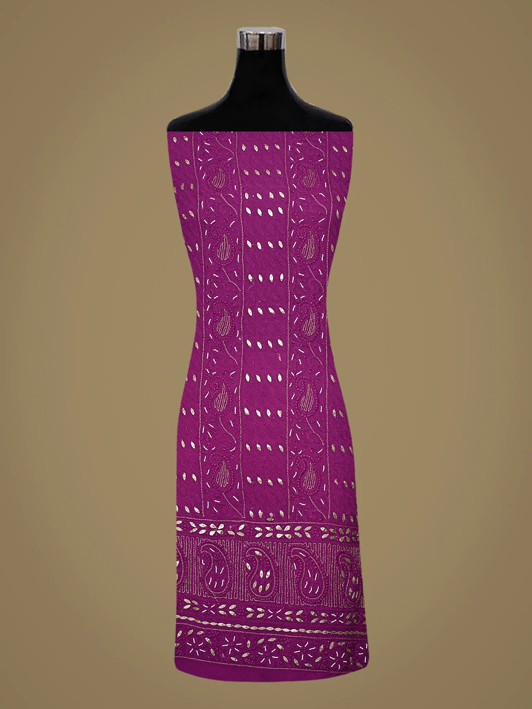 Ada Hand Embroidered Wine Viscose Georgette Lucknowi Chikankari Unstitched Kurta Dupatta Set With Gotapatti Work 01A801907
