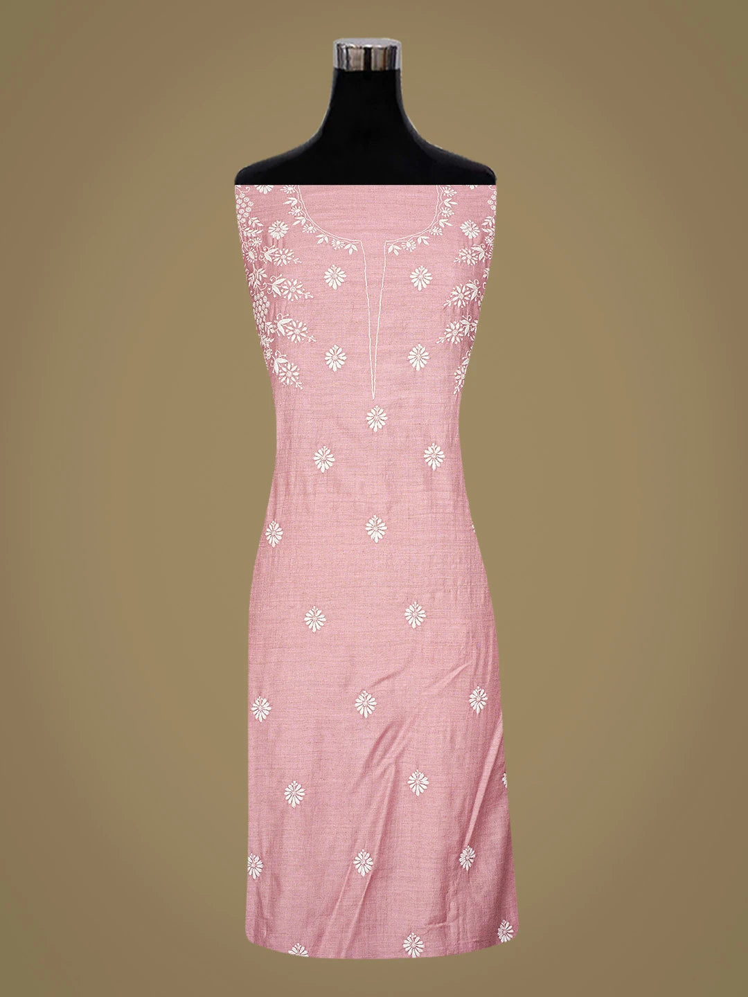 Ada Hand Embroidered Puce Pink Moonga Silk Lucknowi Chikankari Unstitched Kurta Dupatta Set 01A727364