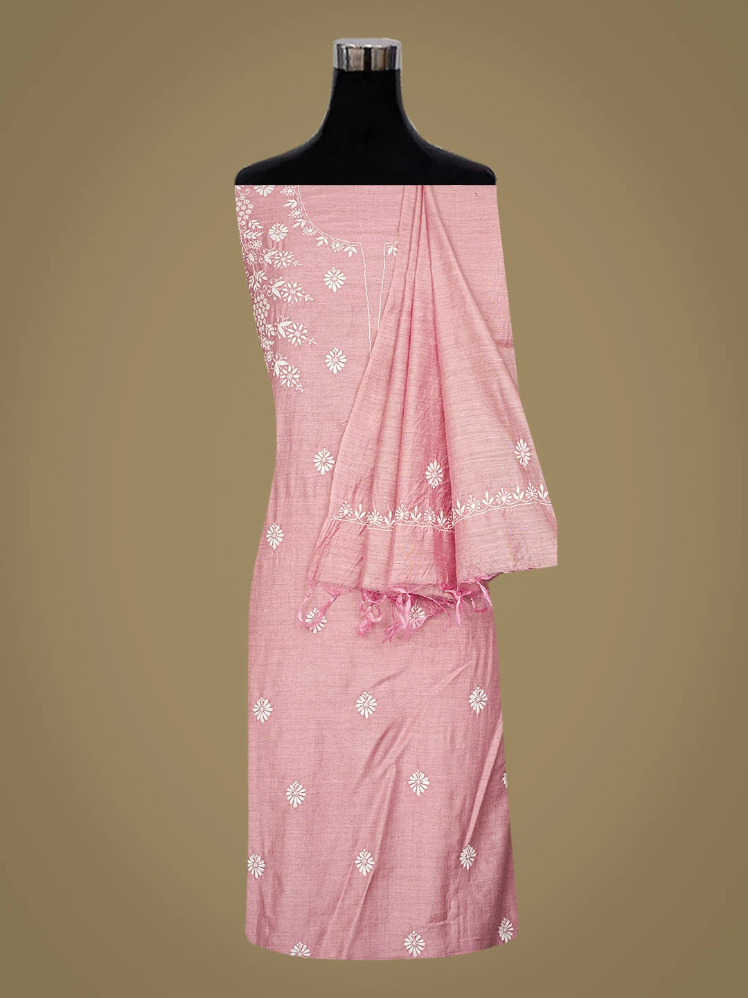 Ada Hand Embroidered Puce Pink Moonga Silk Lucknowi Chikankari Unstitched Kurta Dupatta Set 01A727364