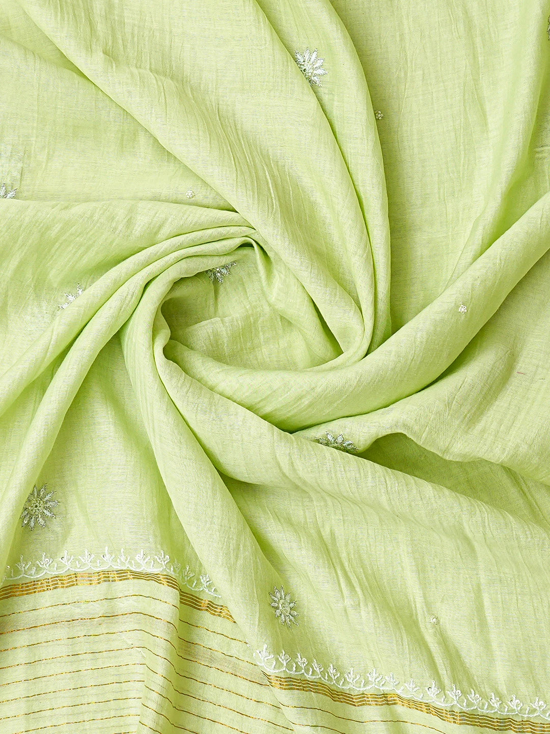 Ada Hand Embroidered Pista Green Chanderi Lucknowi Chikankari Semi-Stitched Kurta Dupatta Set With Cutdana Work 01A639532