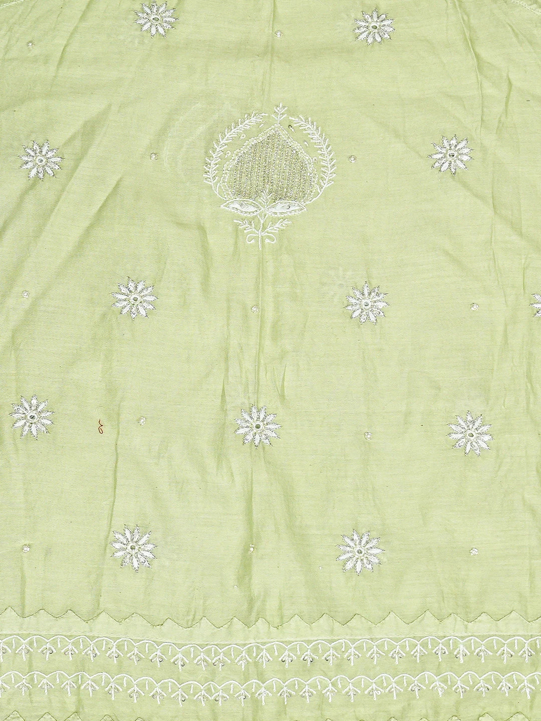 Ada Hand Embroidered Pista Green Chanderi Lucknowi Chikankari Semi-Stitched Kurta Dupatta Set With Cutdana Work 01A639532