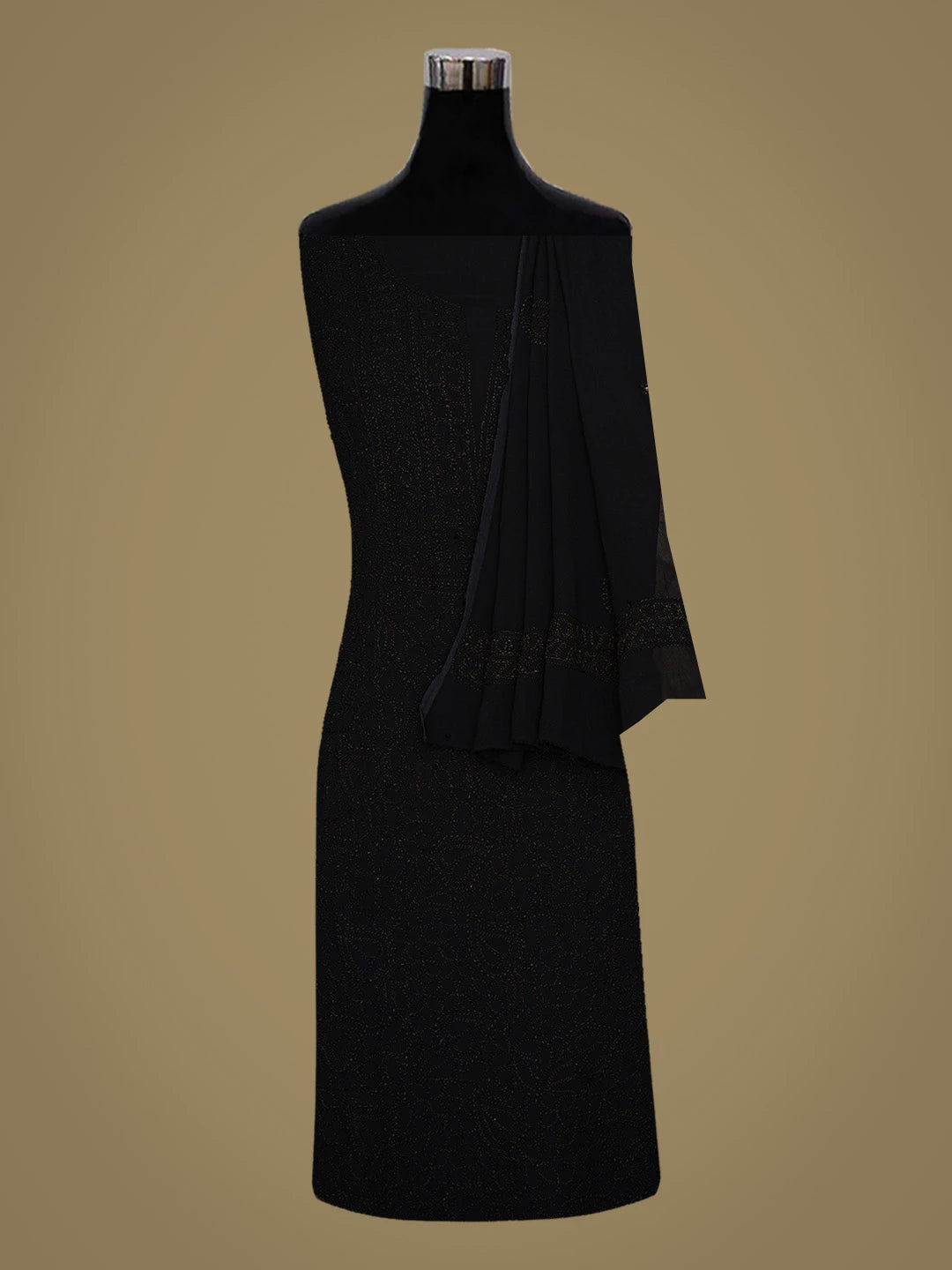 Ada Hand Embroidered Black Viscose Georgette Lucknowi Chikankari Unstitched Kurta Dupatta Set 01A809933