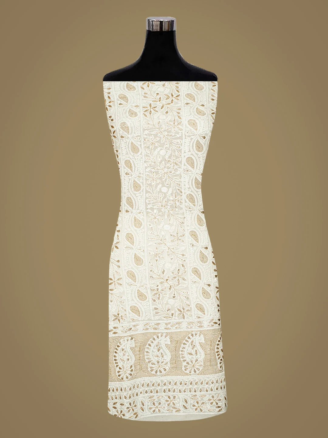 Ada Hand Embroidered White Viscose Georgette Lucknowi Chikankari Unstitched Kurta Dupatta Set With Gotapatti Work 01A808547