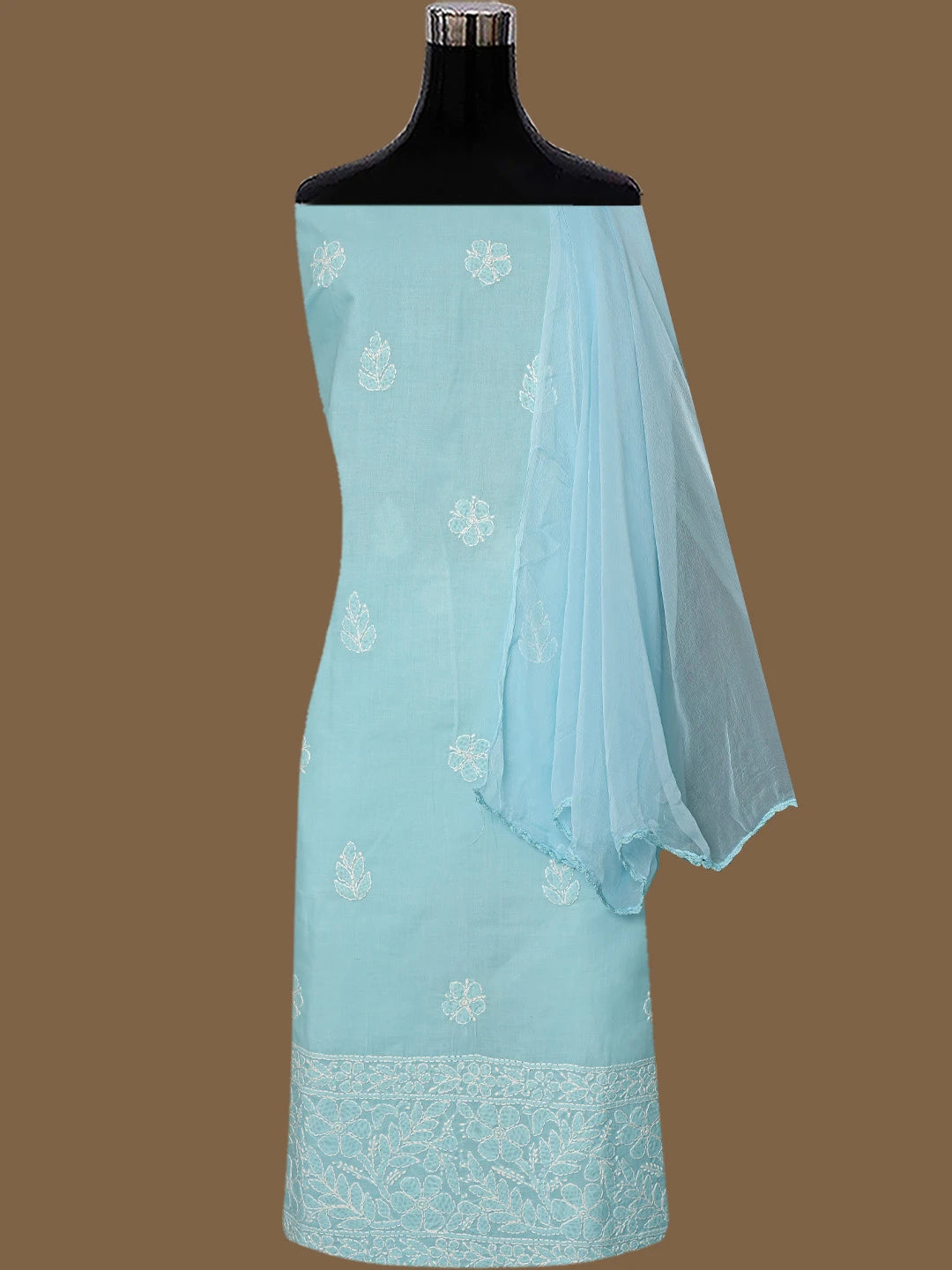 Ada Hand Embroidered Blue Cotton Lucknowi Chikankari Unstitched Suit Piece 01A818702