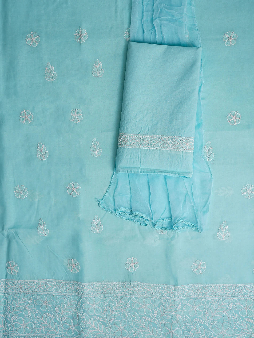 Ada Hand Embroidered Blue Cotton Lucknowi Chikankari Unstitched Suit Piece 01A818702