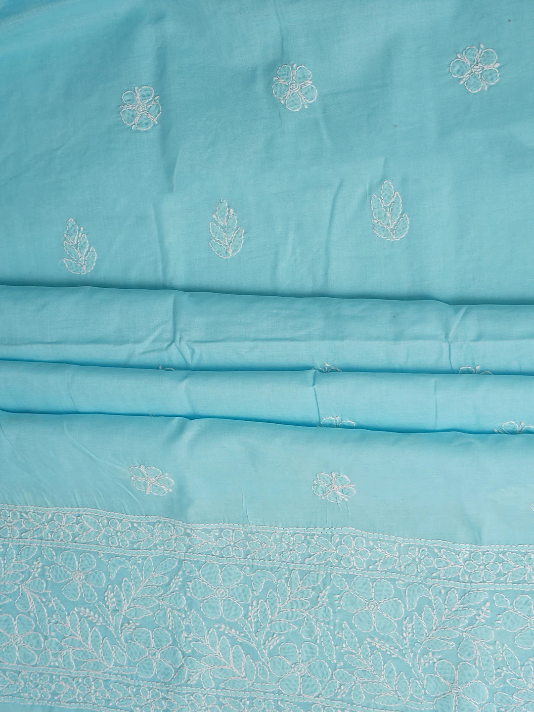 Ada Hand Embroidered Blue Cotton Lucknowi Chikankari Unstitched Suit Piece 01A818702