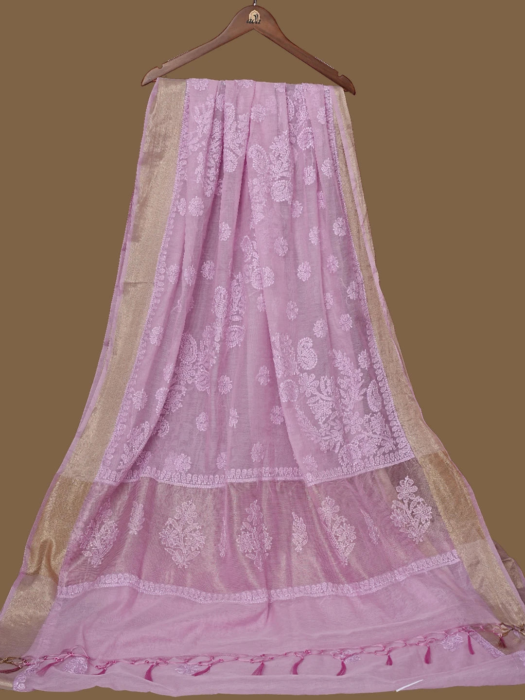 Ada Hand Embroidered Lavender Chanderi Lucknowi Chikankari Saree With Blouse 01A794464