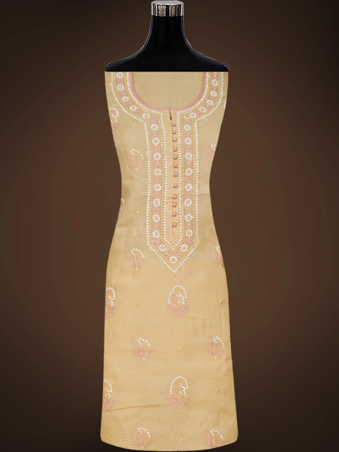 Ada Hand Embroidered Fawn Cotton Lucknowi Chikankari Unstitched Suit Piece 08A500394