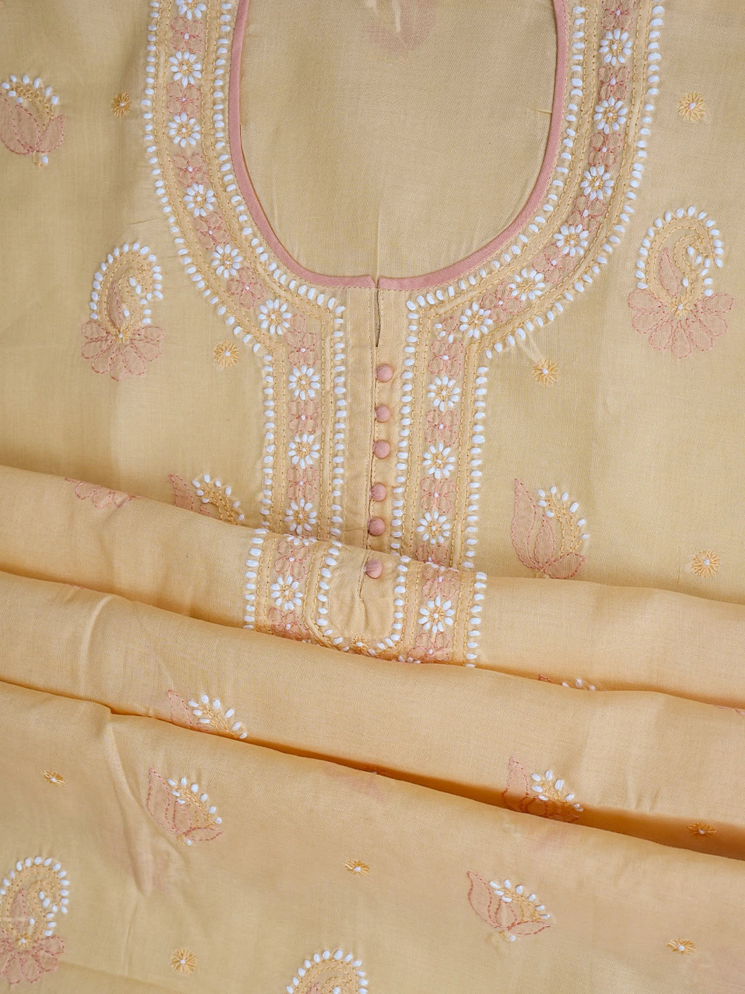 Ada Hand Embroidered Fawn Cotton Lucknowi Chikankari Unstitched Suit Piece 08A500394