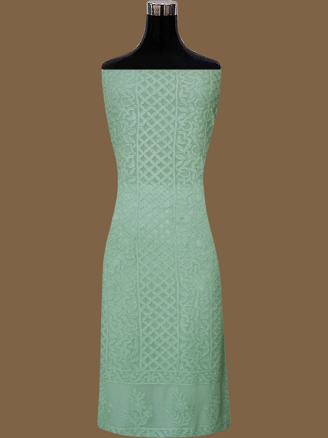 Ada Hand Embroidered Mint Green Viscose Georgette Lucknowi Chikankari Unstitched Kurta Dupatta Set 01A811763