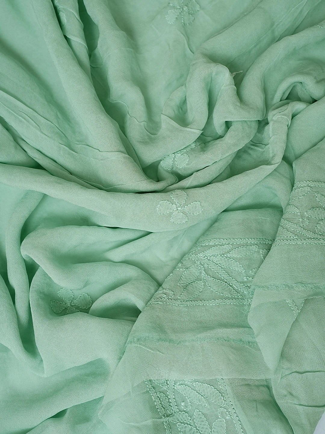 Ada Hand Embroidered Mint Green Viscose Georgette Lucknowi Chikankari Unstitched Kurta Dupatta Set 01A811763