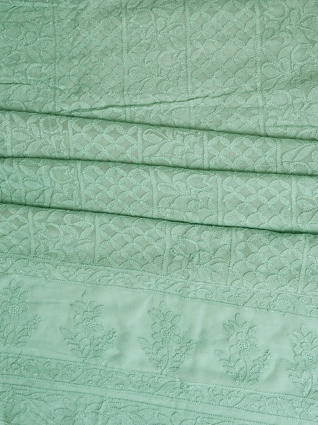 Ada Hand Embroidered Mint Green Viscose Georgette Lucknowi Chikankari Unstitched Kurta Dupatta Set 01A811763