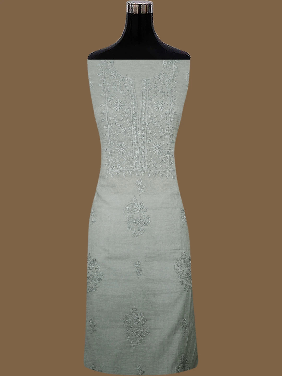 Ada Hand Embroidered Cadet Grey Chanderi Lucknowi Chikankari Unstitched Kurta Dupatta Set 01A810999