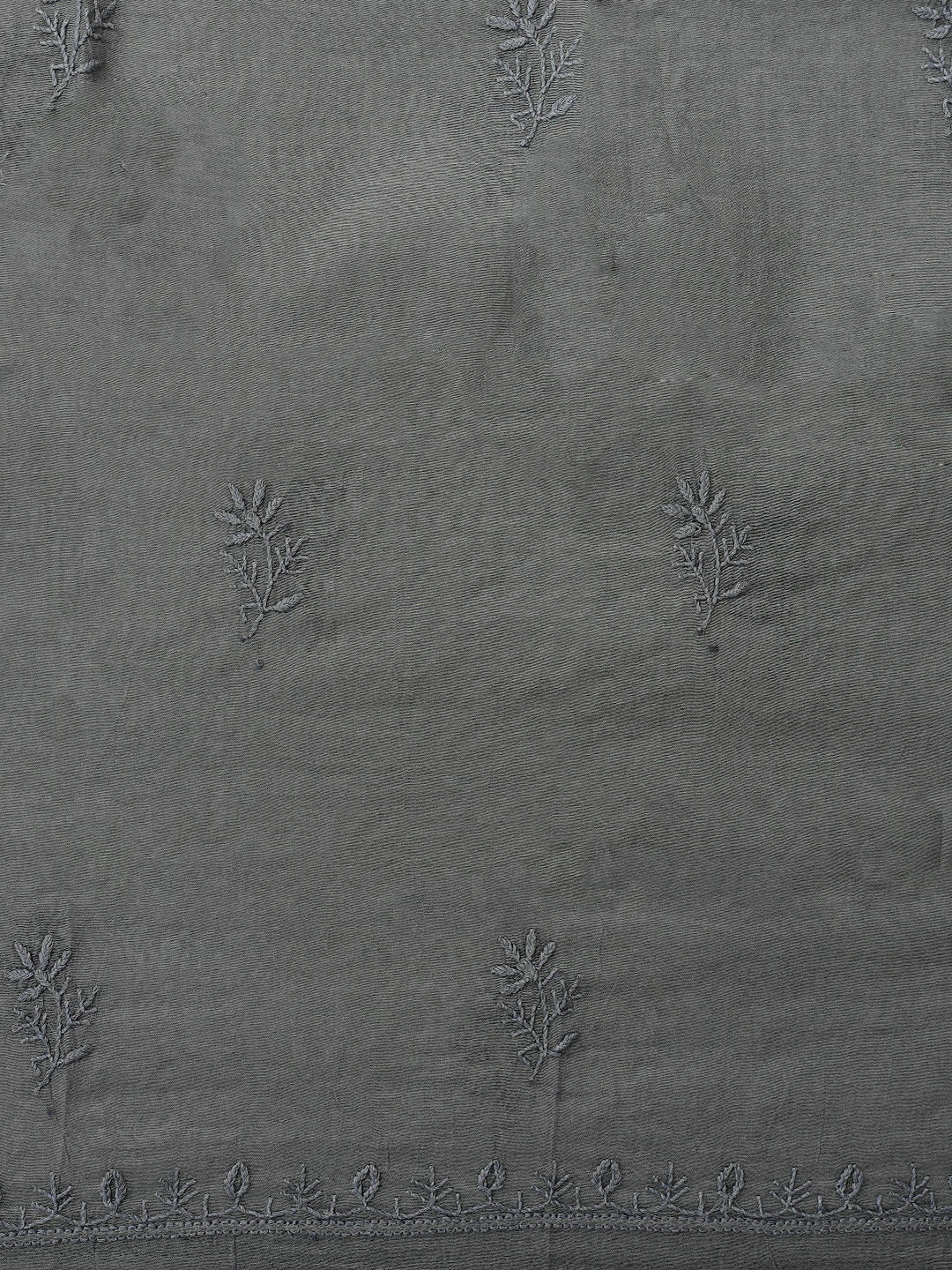 Ada Hand Embroidered Cadet Grey Chanderi Lucknowi Chikankari Unstitched Kurta Dupatta Set 01A810999