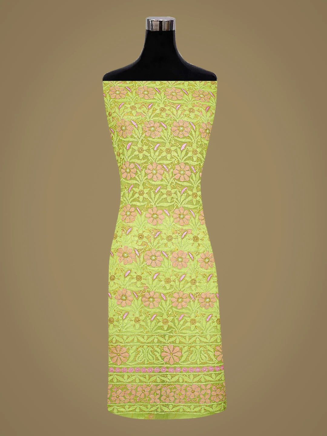 Ada Hand Embroidered Lime Green Georgette Lucknowi Chikankari Unstitched Suit Piece 01A799915