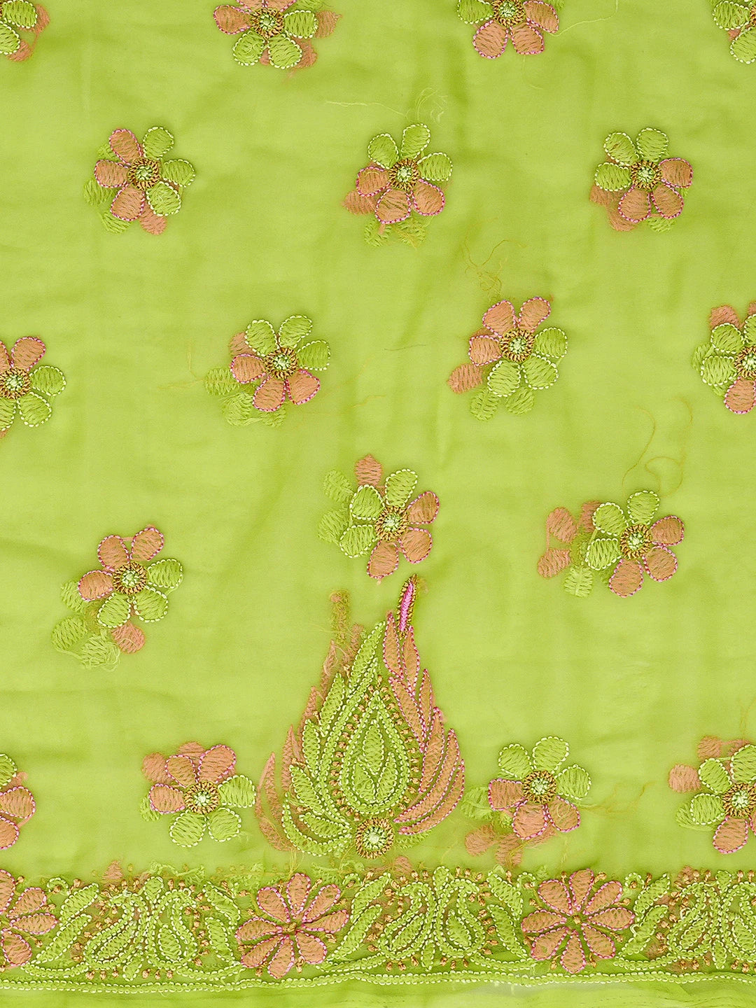 Ada Hand Embroidered Lime Green Georgette Lucknowi Chikankari Unstitched Suit Piece 01A799915