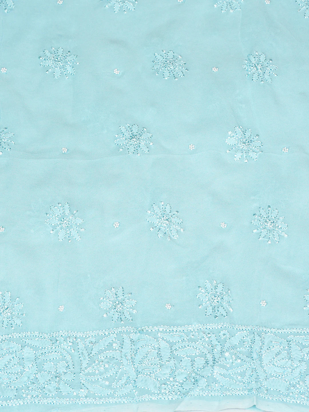 Ada Hand Embroidered Blue Viscose Georgette Lucknowi Chikankari Unstitched Kurta Dupatta Set With Pearl Work 01A809982