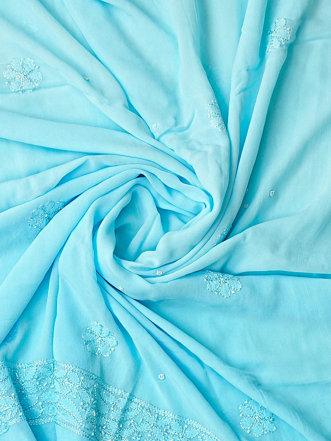 Ada Hand Embroidered Blue Viscose Georgette Lucknowi Chikankari Unstitched Kurta Dupatta Set With Pearl Work 01A809982