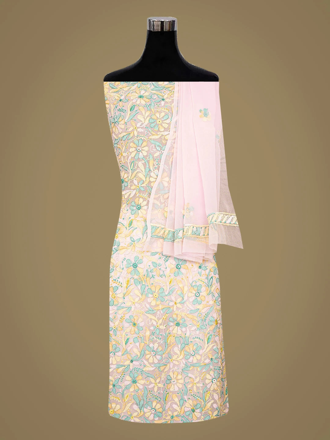 Ada Hand Embroidered Pastel Pink Georgette Lucknowi Chikankari Unstitched Suit Piece 01A779853