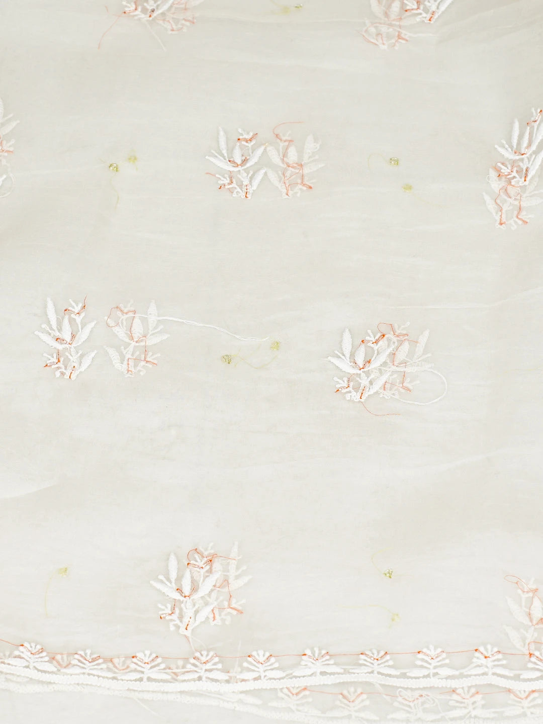 Ada Hand Embroidered Ivory White Organza Lucknowi Chikankari Unstitched Kurta Dupatta Set With Cutdana Work 01A817634