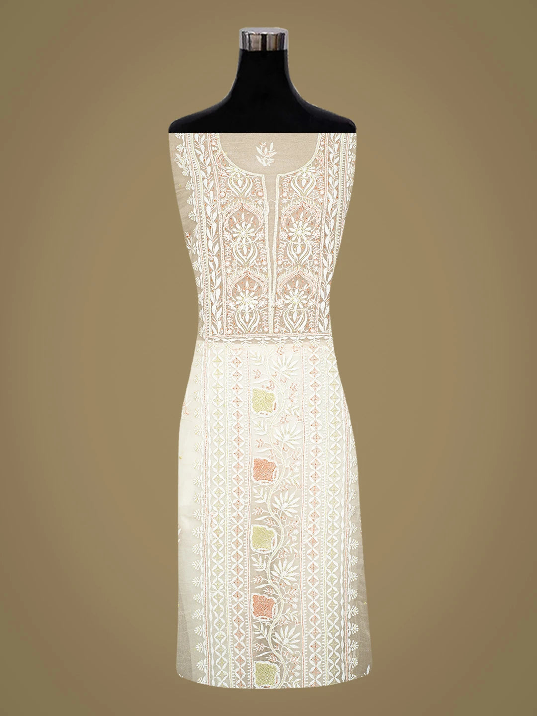 Ada Hand Embroidered Ivory White Organza Lucknowi Chikankari Unstitched Kurta Dupatta Set With Cutdana Work 01A817634