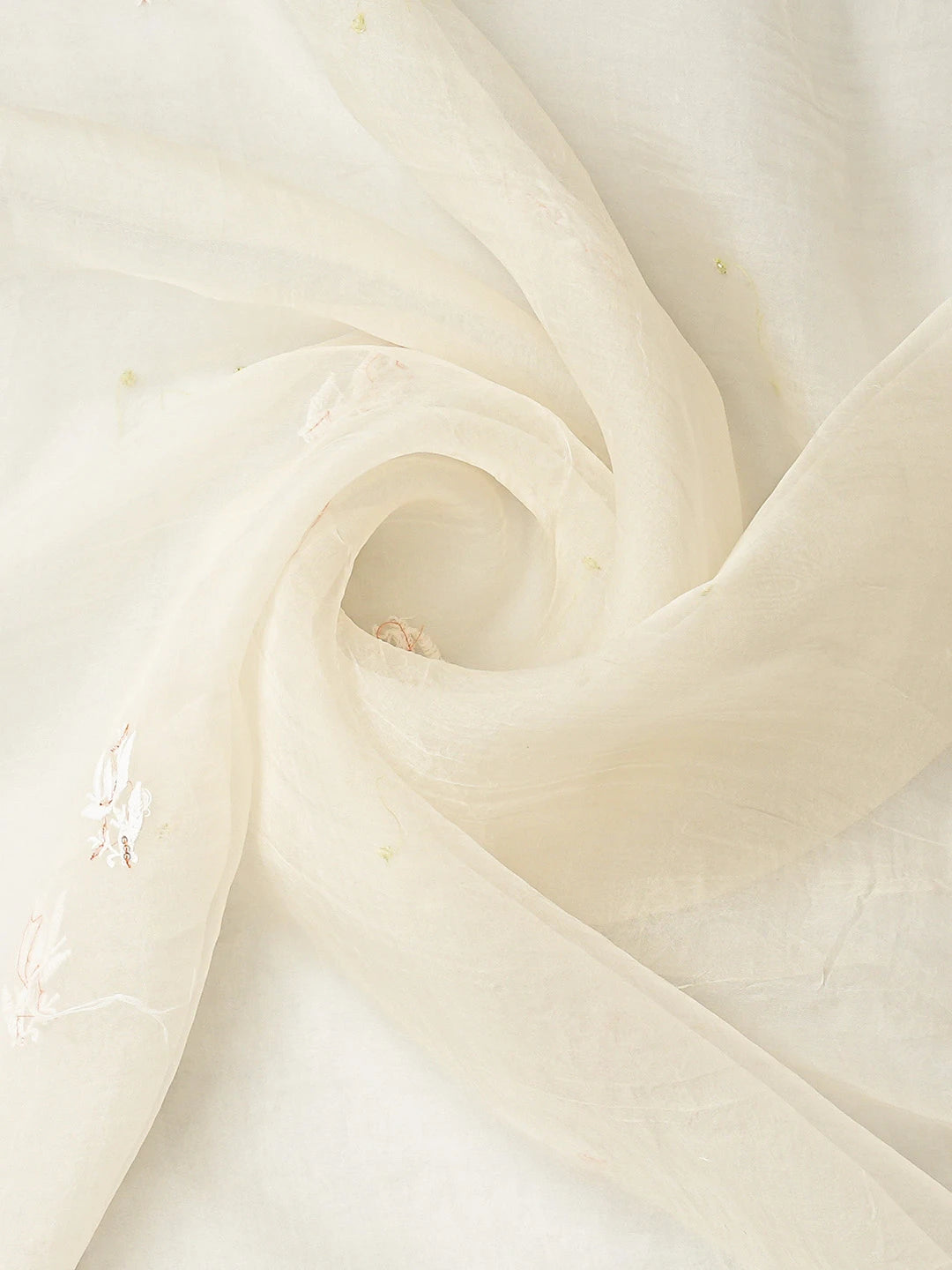 Ada Hand Embroidered Ivory White Organza Lucknowi Chikankari Unstitched Kurta Dupatta Set With Cutdana Work 01A817634