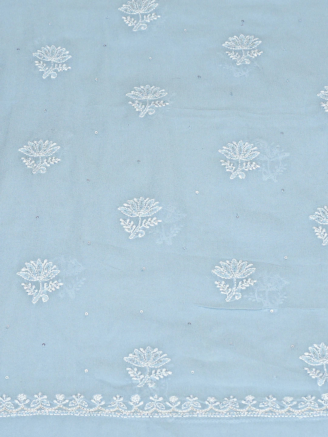 Ada Hand Embroidered Blue Pure Georgette Lucknowi Chikankari Unstitched Kurta Dupatta Set With Cutdana Work 01A669134