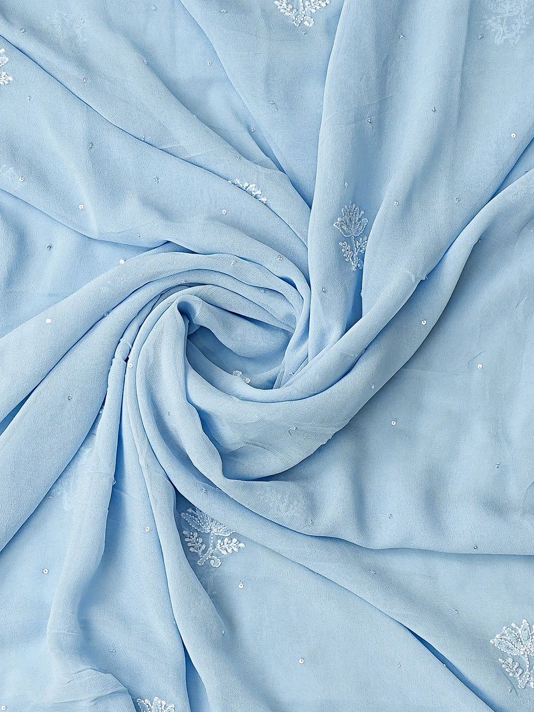 Ada Hand Embroidered Blue Pure Georgette Lucknowi Chikankari Unstitched Kurta Dupatta Set With Cutdana Work 01A669134
