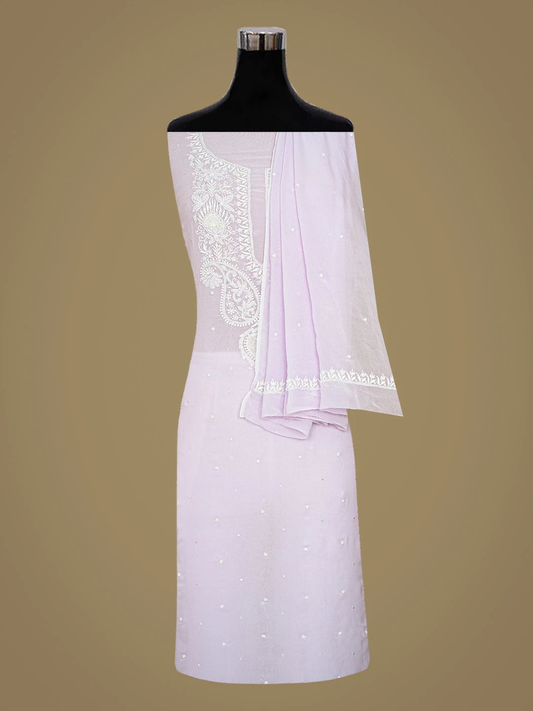 Ada Hand Embroidered Lavender Viscose Georgette Lucknowi Chikankari Unstitched Kurta Dupatta Set With Cutdana Work 01A804399