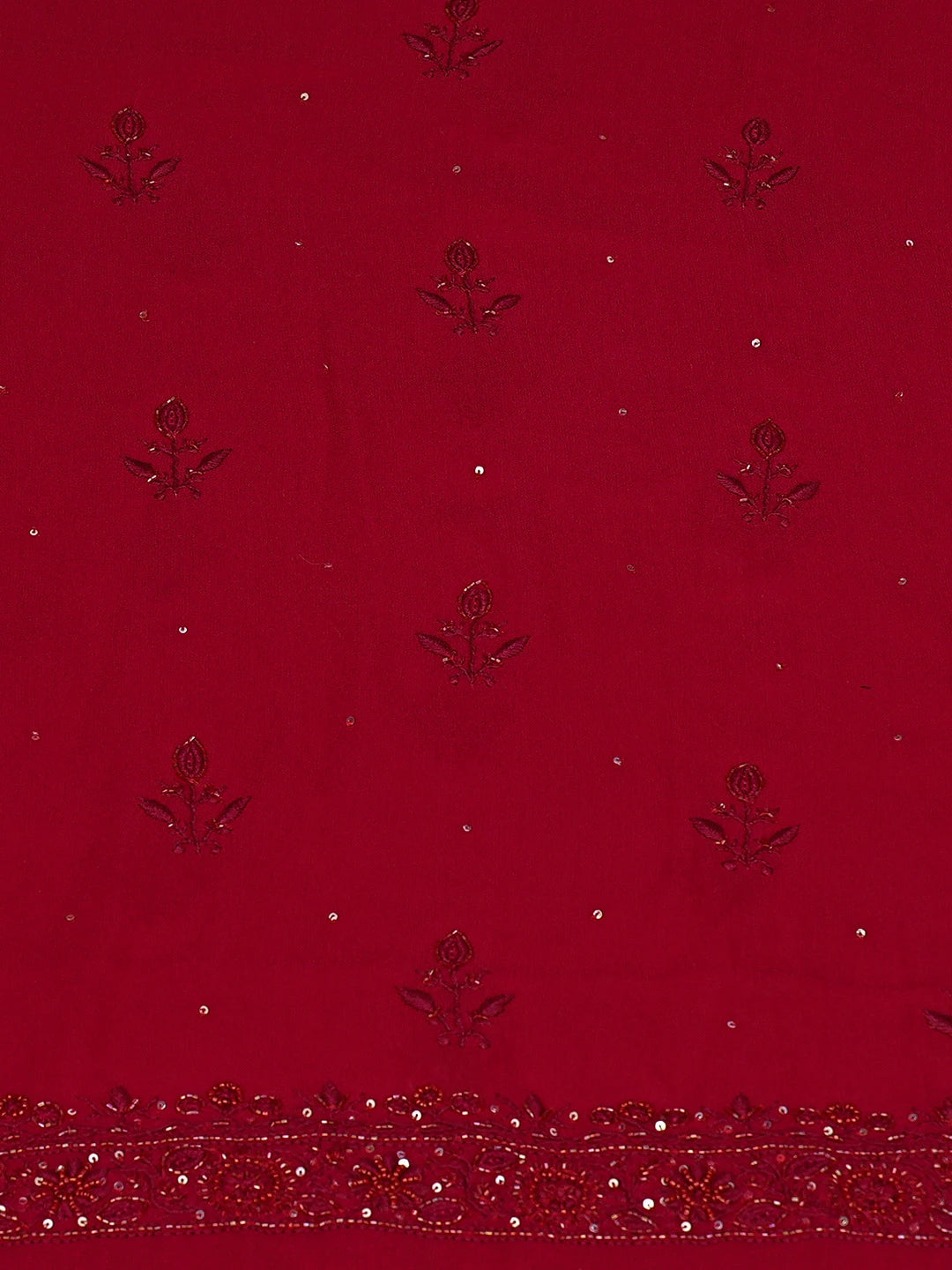 Ada Hand Embroidered Red Pure Georgette Lucknowi Chikankari Unstitched Kurta Dupatta Set With Cutdana Work 01A726315