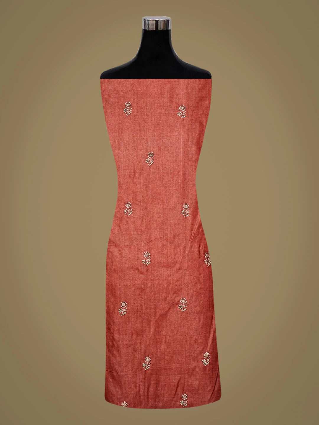 Ada Hand Embroidered Rust Silk Lucknowi Chikankari Unstitched Kurta Dupatta Set 01A782802