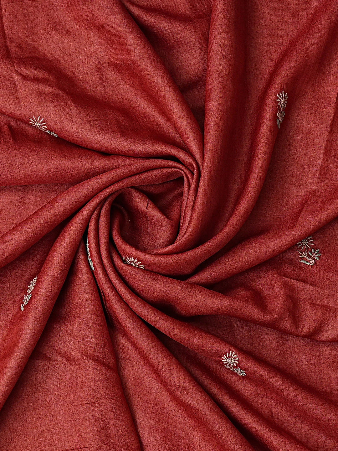 Ada Hand Embroidered Rust Silk Lucknowi Chikankari Unstitched Kurta Dupatta Set 01A782802