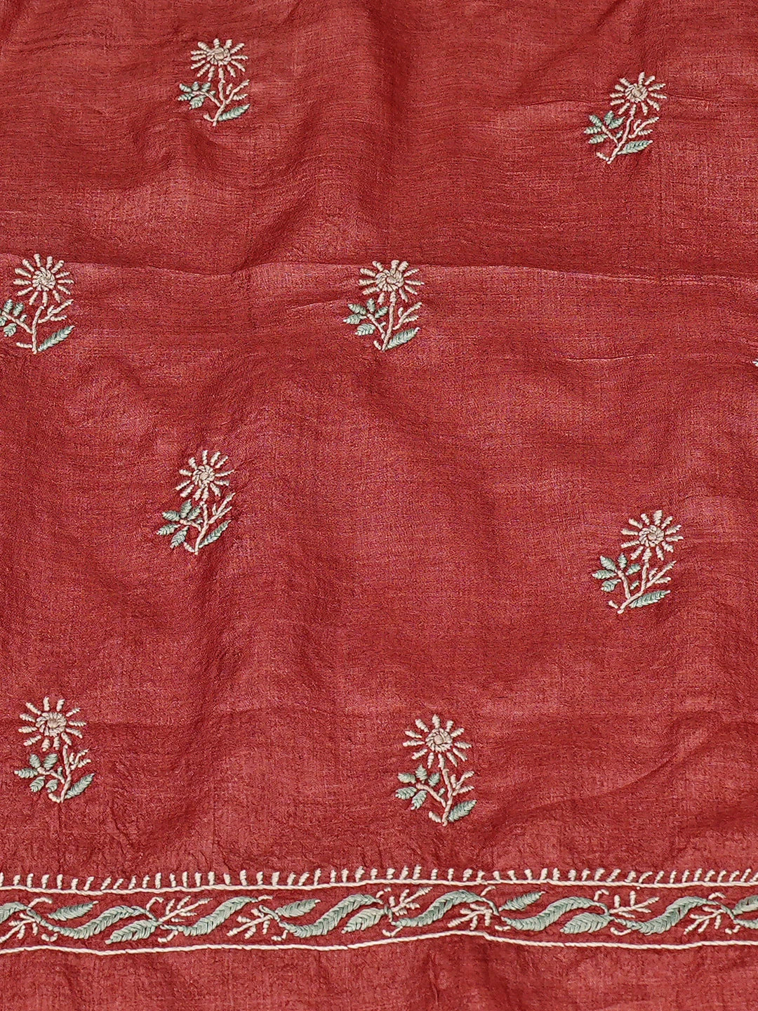 Ada Hand Embroidered Rust Silk Lucknowi Chikankari Unstitched Kurta Dupatta Set 01A782802