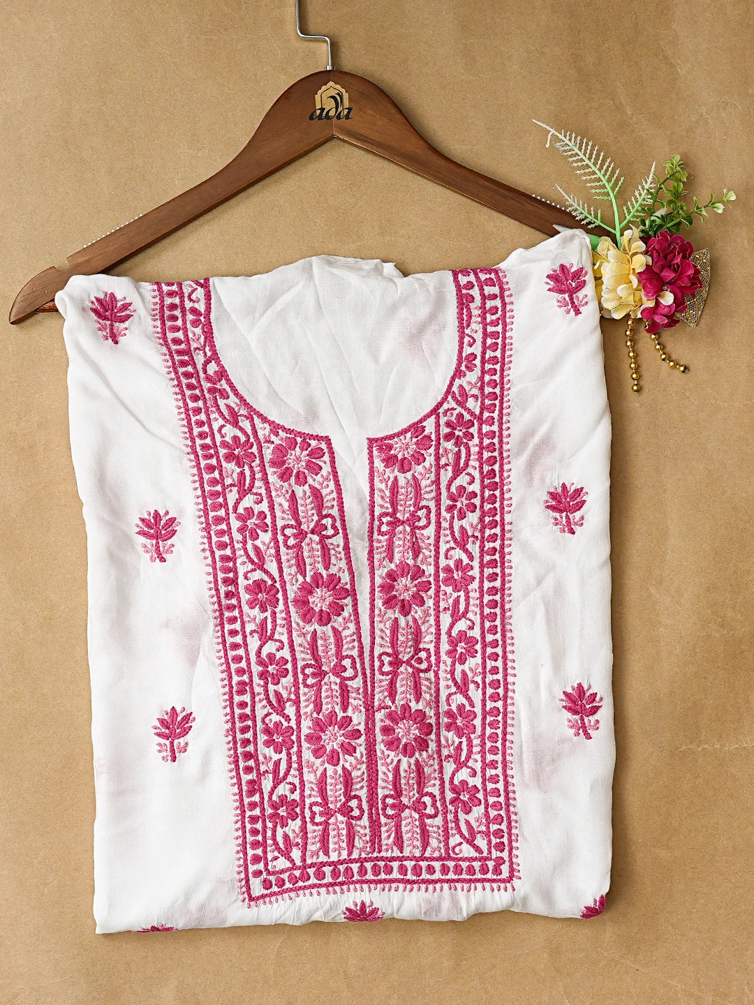 Ada Hand Embroidered White Modal Lucknowi Chikankari Semi-Stitched Kurta Piece 01A614043