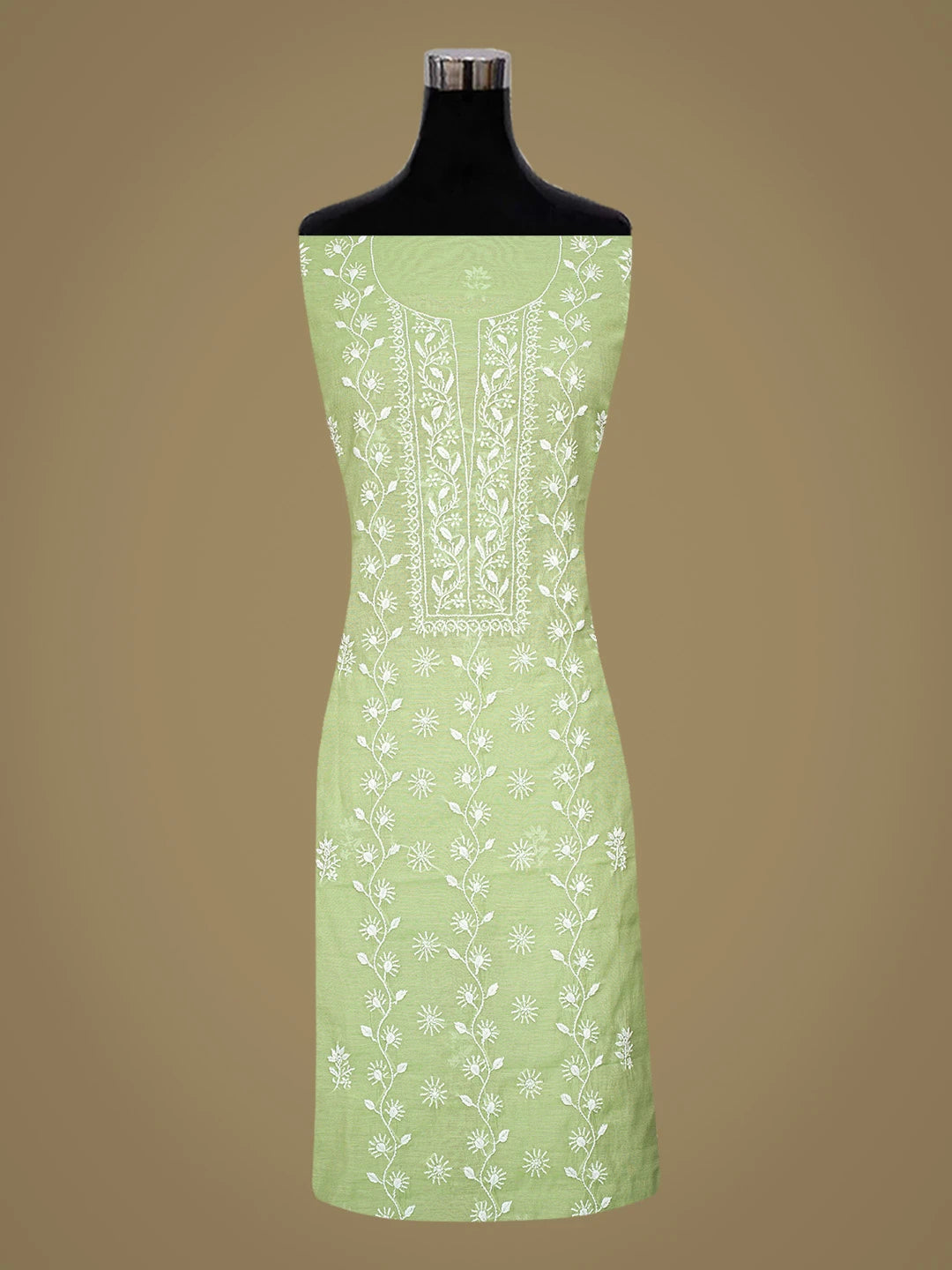 Ada Hand Embroidered Green Chanderi Lucknowi Chikankari Unstitched Kurta Dupatta Set 01A818431
