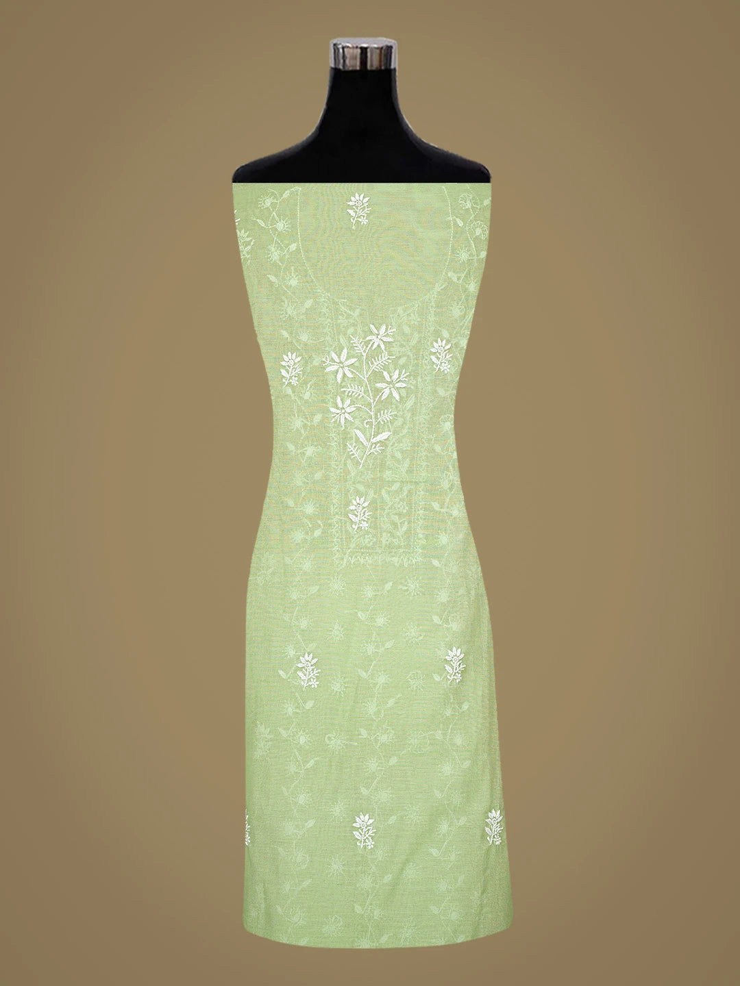 Ada Hand Embroidered Green Chanderi Lucknowi Chikankari Unstitched Kurta Dupatta Set 01A818431