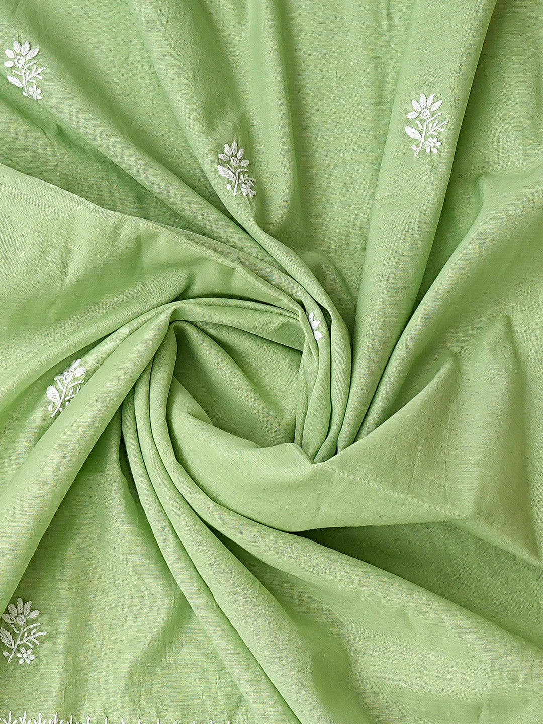 Ada Hand Embroidered Green Chanderi Lucknowi Chikankari Unstitched Kurta Dupatta Set 01A818431