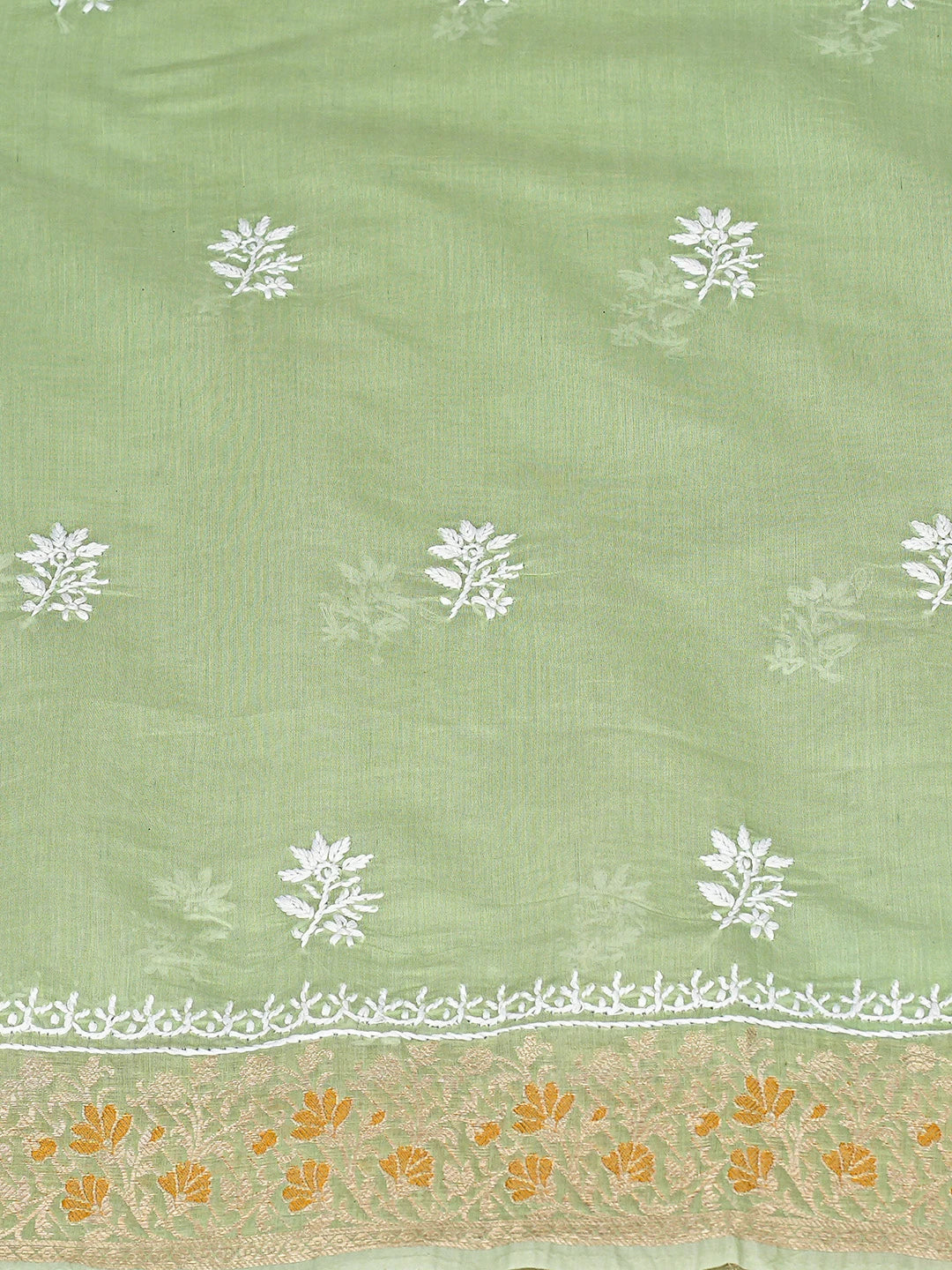 Ada Hand Embroidered Green Chanderi Lucknowi Chikankari Unstitched Kurta Dupatta Set 01A818431