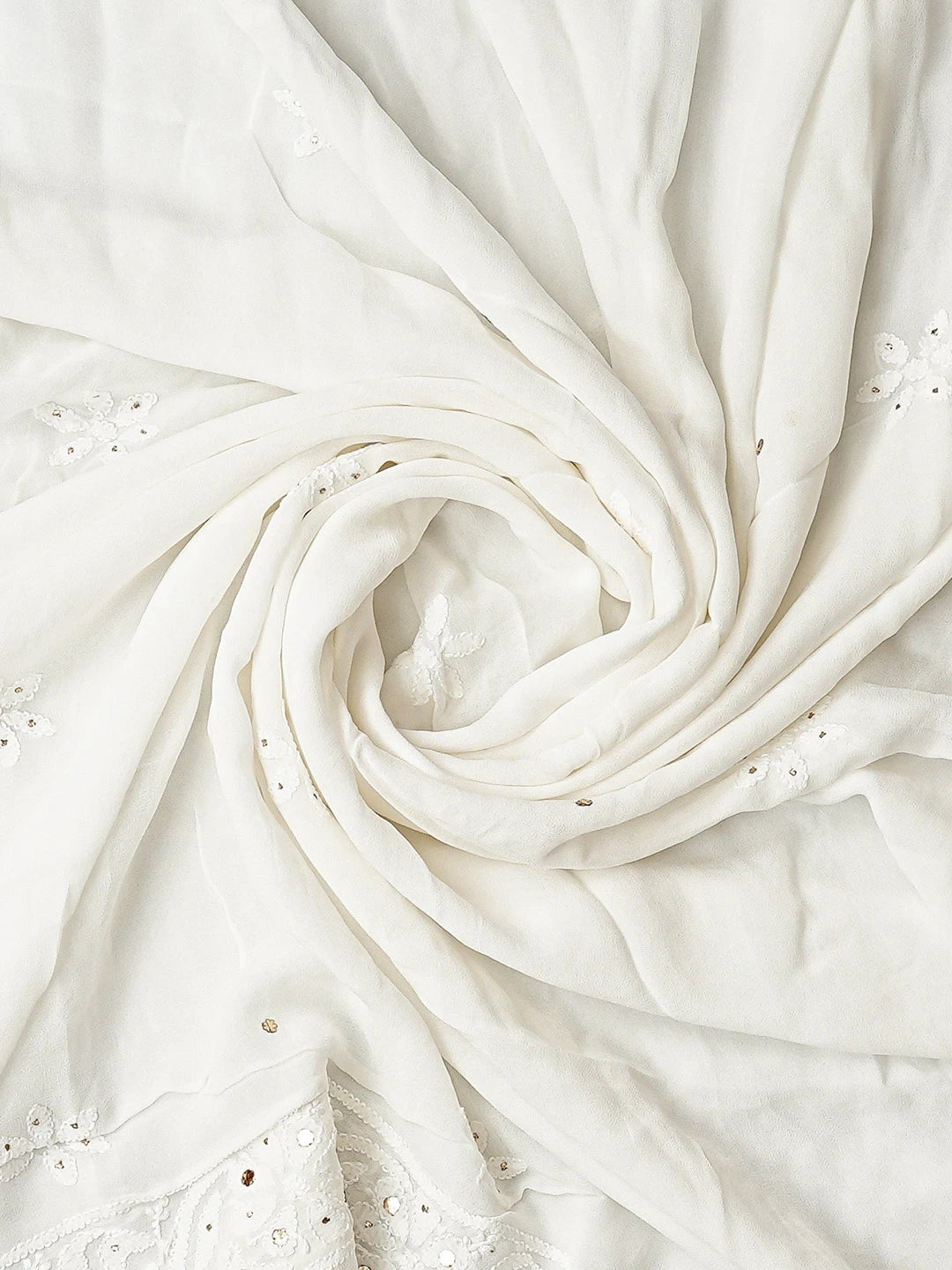 Ada Hand Embroidered White Viscose Georgette Lucknowi Chikankari Unstitched Kurta Dupatta Set With Mukaish Work 01A812571