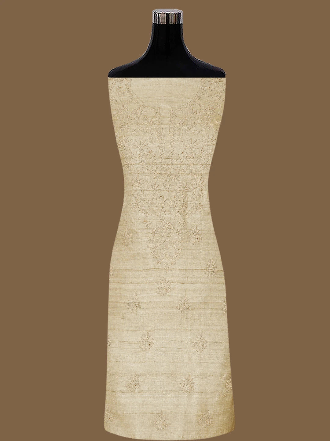 Ada Hand Embroidered Fawn Tussar Silk Lucknowi Chikankari Unstitched Kurta Dupatta Set 01A817736