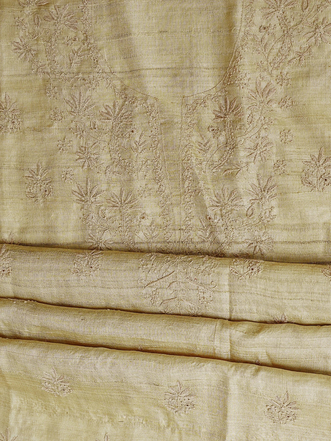 Ada Hand Embroidered Fawn Tussar Silk Lucknowi Chikankari Unstitched Kurta Dupatta Set 01A817736