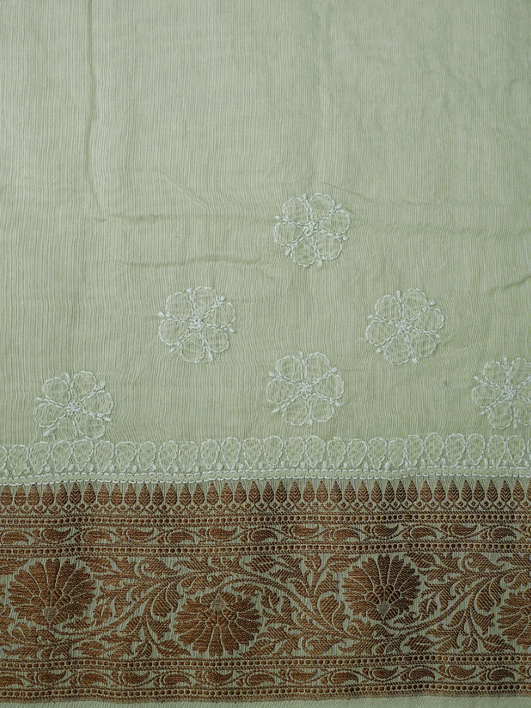 Ada Hand Embroidered Olive Green Chanderi Lucknowi Chikankari Saree With Blouse 01A794467