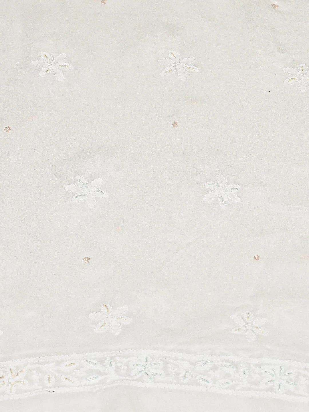 Ada Hand Embroidered White Viscose Georgette Lucknowi Chikankari Unstitched Kurta Dupatta Set With Cutdana Work 01A804383