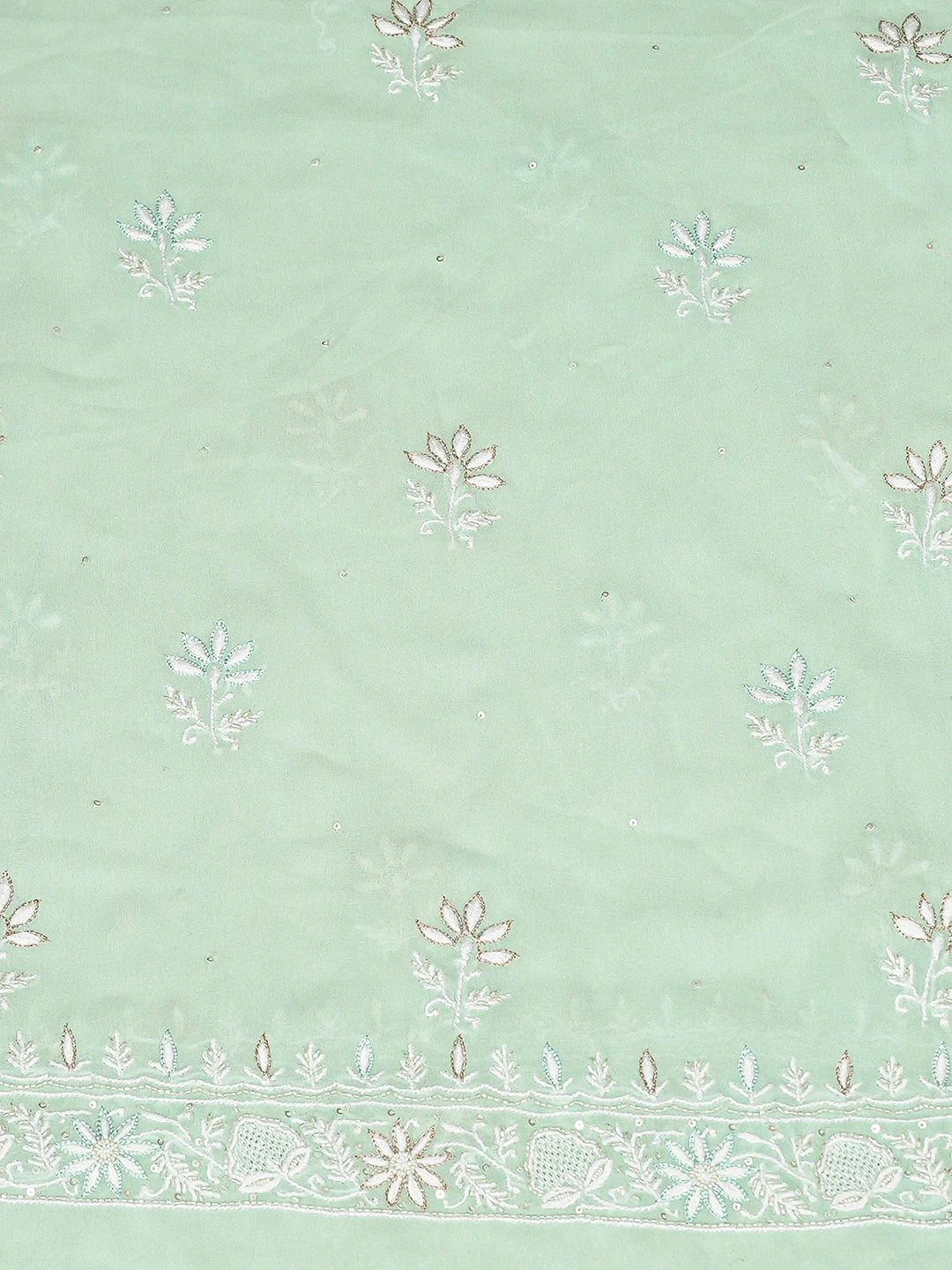 Ada Hand Embroidered Sea Green Pure Georgette Lucknowi Chikankari Unstitched Kurta Dupatta Set With Cutdana Work 01A741630