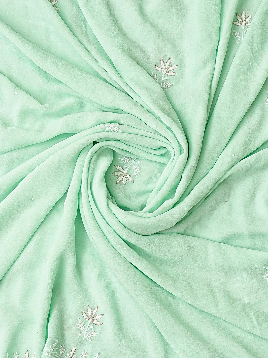Ada Hand Embroidered Sea Green Pure Georgette Lucknowi Chikankari Unstitched Kurta Dupatta Set With Cutdana Work 01A741630