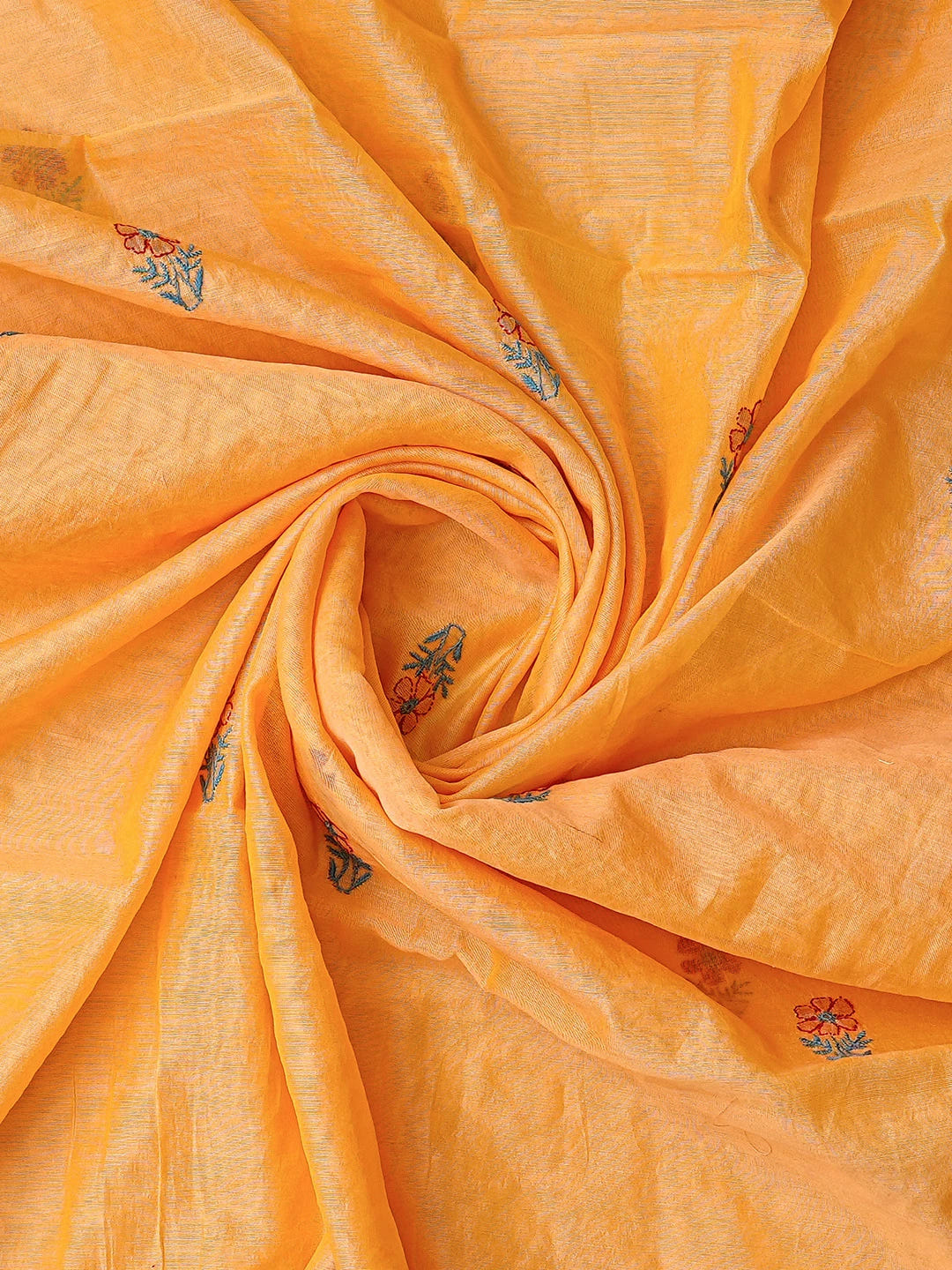 Ada Hand Embroidered Fire Yellow Chanderi Lucknowi Chikankari Unstitched Kurta Dupatta Set 01A334093