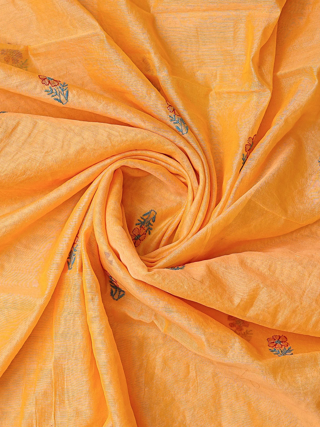 Ada Hand Embroidered Fire Yellow Chanderi Lucknowi Chikankari Unstitched Kurta Dupatta Set 01A334093