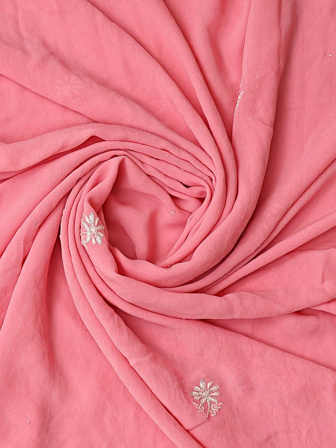 Ada Hand Embroidered Pink Viscose Georgette Lucknowi Chikankari Unstitched Kurta Dupatta Set With Cutdana Work 01A741706