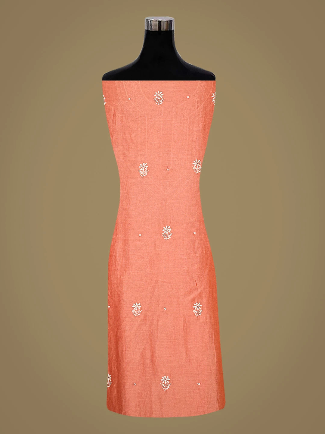 Ada Hand Embroidered Brick Red Chanderi Lucknowi Chikankari Unstitched Kurta Dupatta Set With Cutdana Work 01A821898