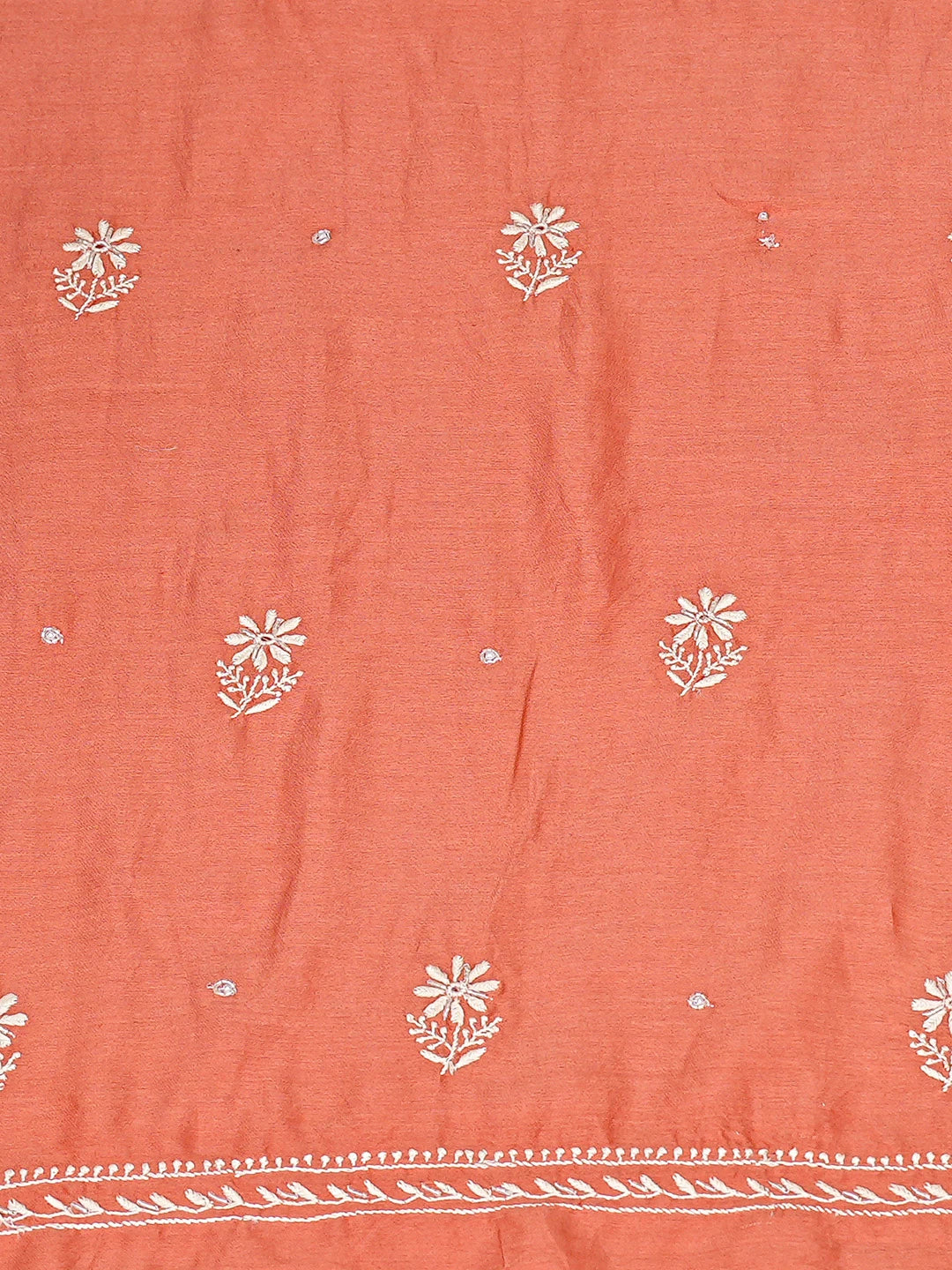 Ada Hand Embroidered Brick Red Chanderi Lucknowi Chikankari Unstitched Kurta Dupatta Set With Cutdana Work 01A821898